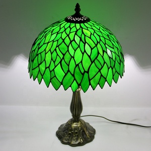 LongHuiJing Green Leaf Dome Stained Glass E26 AC LED Table Lamp for Bedroom Living Room - Product Image 3