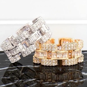 Anillo de Hip Hop con Diamantes Completos y Moissanita VVS, Plata de Ley y Baño de Rodio, Anillo de Lujo Brillante para Mujer - Product Image 1