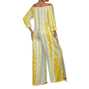 Custom Patroon Vreedzaam Erfgoed Één Schouder Jumpsuits Hawaiian Puakenikeni Design Casual Jumpsuits Met Lange Mouwen - Product Image 2