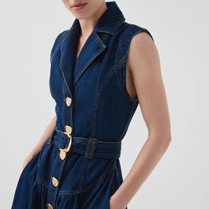 Vestido vaquero sin mangas de verano de alta calidad para mujer, ajustado, con aberturas y cintura alta, estilo maxi - Product Image 2