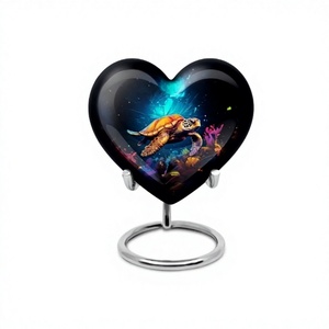 Urna conmemorativa de cremación de corazón de tortuga negra mate para adultos para cenizas humanas, urna decorativa de corazón con soporte y bolsa de terciopelo gratis - Product Image 1
