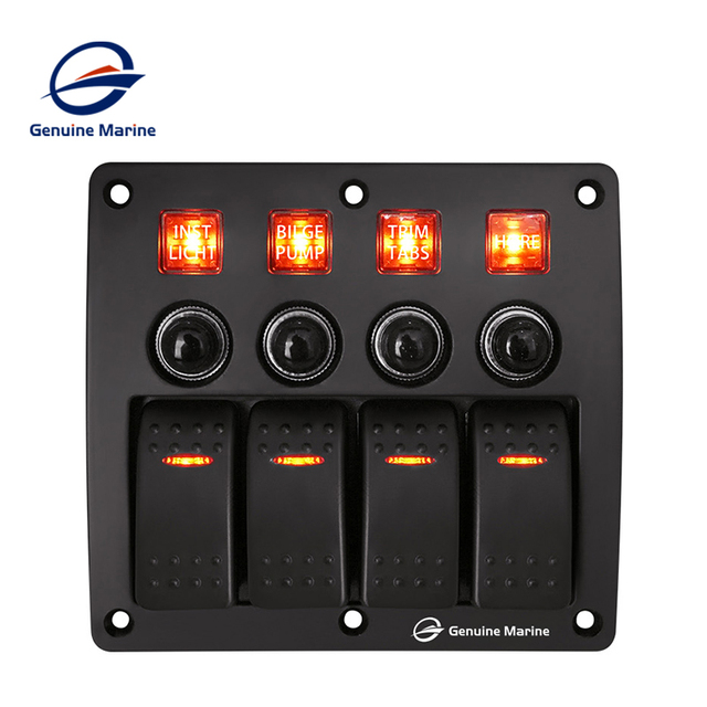 Genuine Marine 6 Gang LED Rocker Circuit Breaker Switch Panel 12V 24V On-Off for Boat Marine Car
