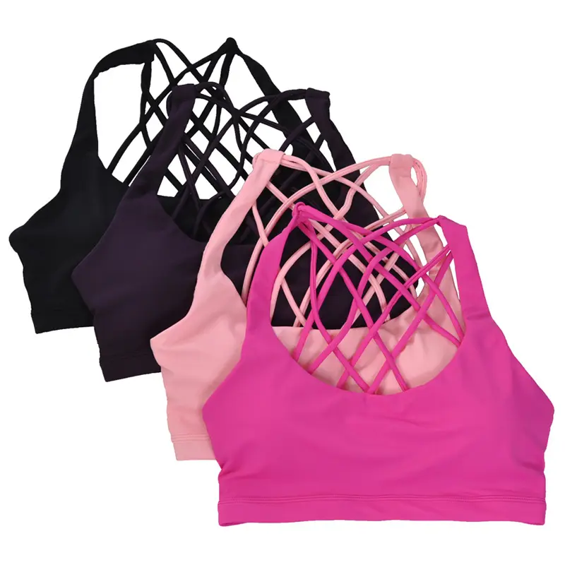 Groothandel Fitness Sportbeha Voor Vrouwen Push-Up Gewatteerde Kriskras Strappy Hardloop Gym Training Yoga Ondergoed Crop Tops