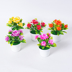 ดอกกุหลาบประดิษฐ์ในกระถางต้นไม้ขนาดเล็ก ตกแต่งโต๊ะทำงาน สีแดง ส้ม เหลือง จาก Yiwu Datuo Florist - Product Image 2