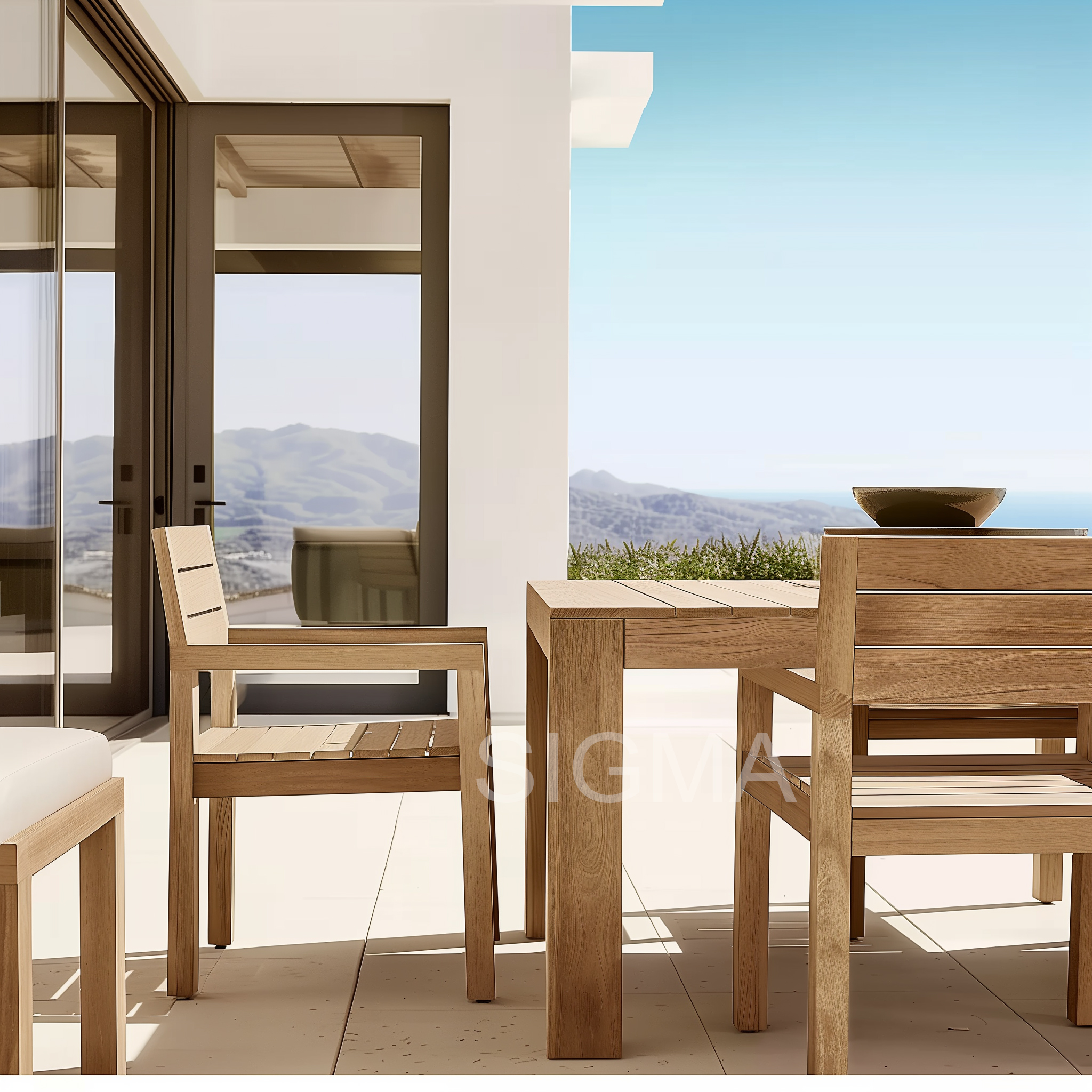 Hot Sale Patio Solid Teak Wooden Furniture Outdoor Dinning Room Table And Arm Chair Set