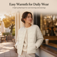 Veste matelassée pour femme, sans col, boutonnée sur le devant, rembourrée de duvet, couleur crème, vêtement d'extérieur pour l'hiver