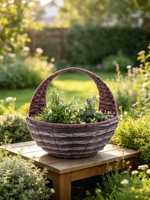 Panier suspendu rond tressé pour fleurs, jardinière tressée 3 couleurs avec grande poignée et doublure intérieure imperméable pour jardin