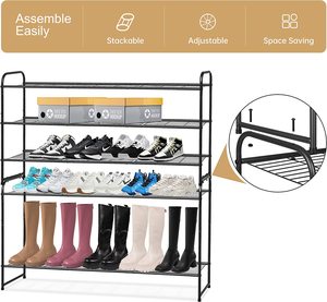 Metal Long Shoe Rack for Closet Shoe Organizer for Entryway Wide Stackable Shoe Storage <b>Shelf</b> With Sturdy <b>Wire</b> Grid for Closet - Product Image 5