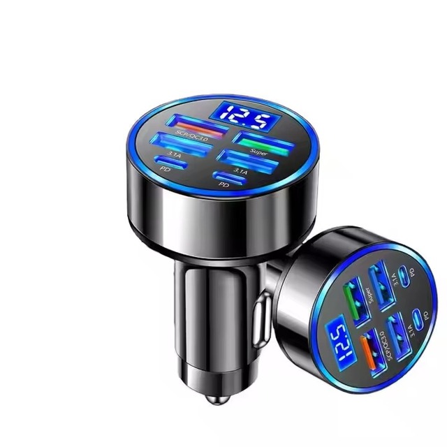 New 6 In 1 Electric Car Charger Pd Type C 6 Ports led Digital Display Usb Car Charger Fast Charging Adapter For Mobile phone