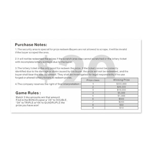 Impression de cartes de jeu de loterie en ligne internationales avec logo personnalisé et design anti-contrefaçon, billets de loterie à gratter numériques - Product Image 6