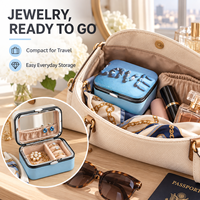 Boîte à bijoux de voyage rectangulaire personnalisée en cuir PU, doublure en velours doux, organiseur de bijoux portable, étui de rangement avec miroir en métal