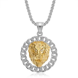 Collar con Colgante de Cabeza de León de Acero Inoxidable para Hombre, Chapado en Oro, con Incrustaciones, Joyería de Zodiaco Animal para Fiesta, DZ069 - Product Image 5