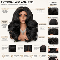 Perruque synthétique pour femme, noir jais, volume moyen, ondulations profondes, raie au milieu, résistante à la chaleur, avec racine des cheveux naturelle et ajustable