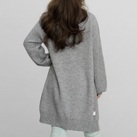 Cardigan long en tricot de coton pour femmes dames coupe droite col en V tricots à manches longues pull ouvert devant avec poches