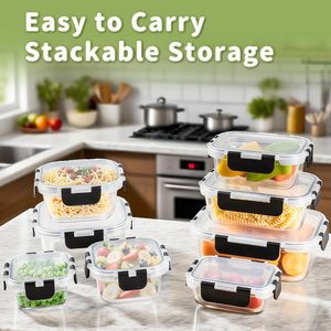 Pantry Kitchen Glass Food <b>Storage</b> Containers <b>Microwavable</b> Eco-Friendly Modern Meal Prep Container Clip-on Lids Lunch Waterproof - Product Image 4
