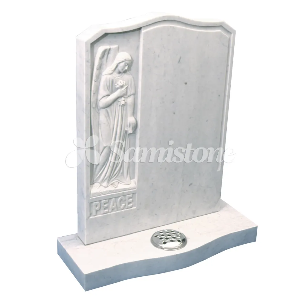 Samistone Bianco-mármol de Carrara, piedra de cabeza vertical, cruz de Jesús, lápida blanca, Tombstone de Ángel de Nueva Zelanda