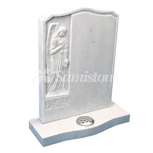 Samistone Bianco Carrara Marble Upright Headstone Jesus Cross White Tombstone New Zealand Tombstone Angel Tombstone