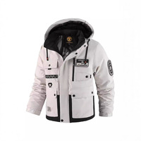 Parka d'hiver pour homme avec logo personnalisé, en polyester épais, à rayures, col montant, fermeture éclair, veste streetwear, manteau thermique rembourré pour l'extérieur