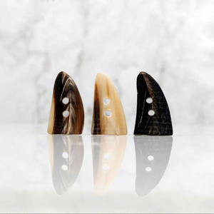 Polished Handmade Modern Buffalo Ox Horn <b>Toggle</b> <b>Button</b> for Garment Accessories 2-Hole with Coat Logo for Decoration by FWE - Product Image 1