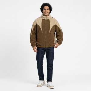 Veste d'hiver en polaire sherpa à manches longues et à fermeture éclair, couleur unie, sur mesure, vente en gros, veste de mode de rue pour hommes - Product Image 1