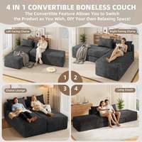 Canapé modulaire sectionnel en velours côtelé, en forme de L, trois places, réversible, convertible en chaise longue, avec dossier coussin et design sans accoudoirs