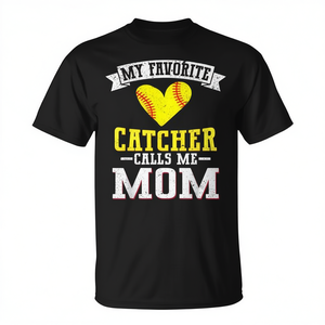 T-shirt de softball à col rond et manches courtes pour femme adulte, avec inscription « My Favorite Catcher Calls Me Mom », pour le sport et les jeux - Product Image 3