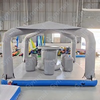 Île flottante durable 3,1x3,1x2,3m en Drop Stitch avec auvent, bar cabana gonflable robuste avec table et sièges, idéale pour les fêtes en mer
