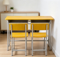 Bureau double pour étudiants en contreplaqué avec structure métallique à tubes ronds, table 2 places avec tiroir pour l'école et l'étude à domicile des enfants