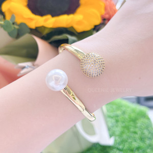 Mới Không Thường Xuyên Nước Drop Shipping Vòng Đeo Tay Đơn Giản Sang Trọng Mở <span class=keywords><strong>Cuff</strong></span> Bangles 18K Mạ Vàng Vài Chunky Vòng Đeo Tay - Product Image 5
