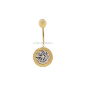 Nueva llegada de lujo <span class=keywords><strong>Bally</strong></span> Bar Body Jewelry 14K oro genuino brillante circón azul marino botón anillo estilo de moda - Product Image 1
