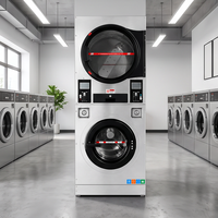 Équipement de blanchisserie commercial, lave-linge et sèche-linge superposés à monnayeur tout-en-un pour laverie automatique