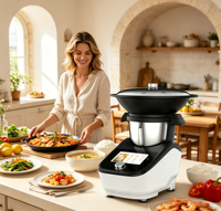 Robot de cuisine intelligent multifonctionnel Thermomixe 1500W en acier inoxydable, contrôlé par application, pour la maison et l'hôtellerie