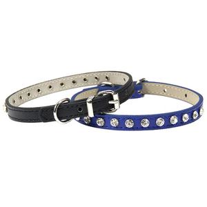 Mewah Bling-Bling pola padat kucing dan anjing kecil kalung kerah hewan lucu berlian imitasi di PU kerah untuk hewan warna murni - Product Image 4