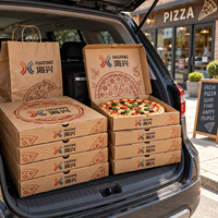 Boîte à pizza personnalisée imprimée avec logo et design, disponible en tailles 7, 8, 9, 10, 12, 15, 16 et 18 pouces, pour la livraison de pizzas
