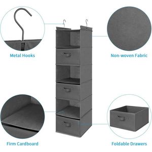 6 Tier Non-Woven Hanging Closet Organizer with 3 <b>Drawers</b> Side Pockets, Foldable Closet <b>Storage</b> <b>for</b> Bedroom Wardrobe Garment Rack - Product Image 3