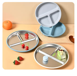 Plaque en acier inoxydable divisée ronde incassable 304 avec <span class=keywords><strong>base</strong></span> d'aspiration en silicone bébé plaque d'aspiration antidérapante plateau à vaisselle - Product Image 2