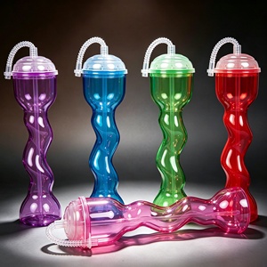 Red Long Neck <b>Plastic</b> Yard <b>Cup</b> 16oz 400ml Slushie Frozen Beverage <b>Drinking</b> Tumbler Custom Logo Wholesale - Product Image 1