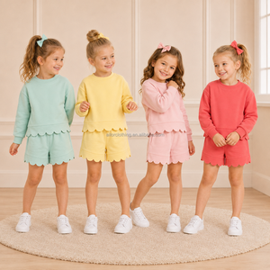 Conjunto de Sudadera y Pantalones Cortos para Niñas, Color Sólido, Manga Larga, Cuello Redondo, Dos Piezas, Mezcla de Algodón, Venta al Por Mayor OEM ODM - Product Image 3