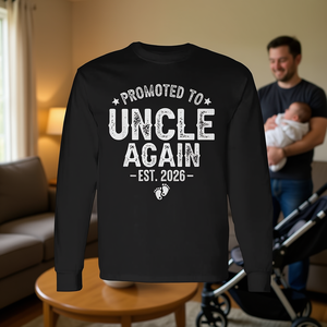 T-shirt à manches longues « Promu Oncle à Nouveau » Est 2026 pour les futurs oncles - Product Image 3
