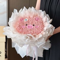 Bunga abadi buket kartun babi kecil ornamen bunga tahan lama 3-5 tahun Hari Valentine pacar