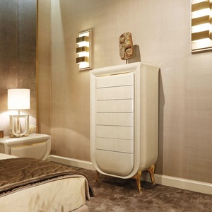 Conjunto de muebles de dormitorio italianos y modernos, tela Beige, cama <span class=keywords><strong>King</strong></span> Size con cajones y candelabro - Product Image 6