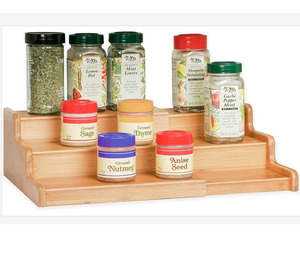 3 Tier Expandable Bamboo Spice Rack Step Shelf Cabinet Organizer