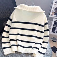 Pull rayé à fermeture éclair épais pour femmes, automne-hiver 2025 |   Haut de base court pour sous-vêtements |   Pulls pour femmes Hauts pour femmes