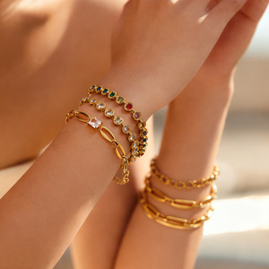 Stainless Steel <b>Bracelet</b> <b>Rainbow</b> Zircon Bohemian Style 18k Gold Plated Waterproof Fashion Jewelry - Product Image 1