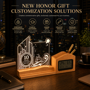 Luz Nocturna Acrílica con Logotipo Personalizado, Portaplumas, Termómetro, Reloj, Base de Madera de Nogal, Recargable, <span class=keywords><strong>Regalo</strong></span> Empresarial Conmemorativo - Product Image 1