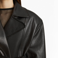 NAFA Blouson d'aviateur en cuir véritable noir à col cranté court et ceinturé personnalisé pour femme pour tenue décontractée