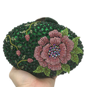 Bolso de Mano Elegante con Cristales para Mujer, Diseño de Flor Verde y Rosa, Ideal para Banquetes y Eventos Nocturnos - Product Image 5