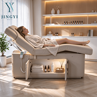 Table de massage chauffante de luxe pour spa, électrique, 3 moteurs, lit de soin du visage et des cils pour salon de beauté, lit d'esthétique avec armoire