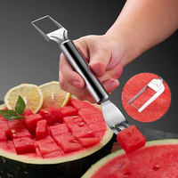 Nouveauté 2024 : Coupe-fruits 2-en-1 en acier inoxydable à double tête, fourchette à pastèque et couteau trancheur pour la cuisine domestique