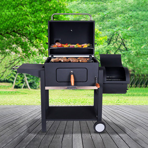 Double Barrel Charcoal Grill Square Smoke Roast Oven Large Multi Functional Outdoor BBQ Grill With Side Shelf And Wheels - Product Image 1